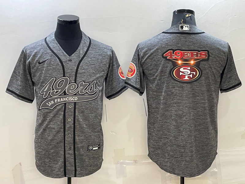 Men's San Francisco 49ers Grey Team Big Logo With Patch Cool Base Stitched Baseball Jersey Men's San Francisco 49ers Grey Team Big Logo With Patch Cool Base Stitched Baseball Jersey